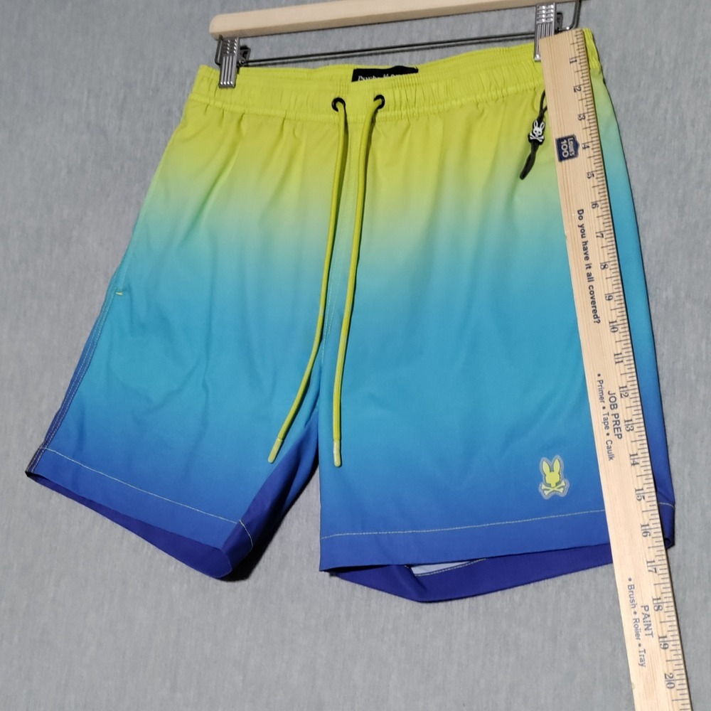 Psycho Bunny Mens Malta Hydrochromic Swim Trunk Size Small Wild Lime Brief Liner - Picture 12 of 15
